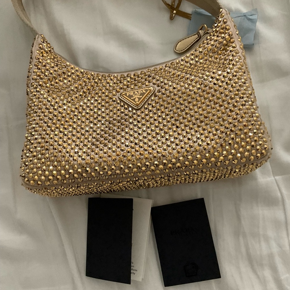 PradaRe-Edition Mini Satin Shoulder Bag with Crystals